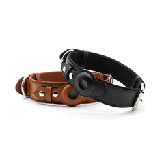 Leather AirTag Dog Collar, stylish and durable collar with built-in holder for AirTag for pet tracking